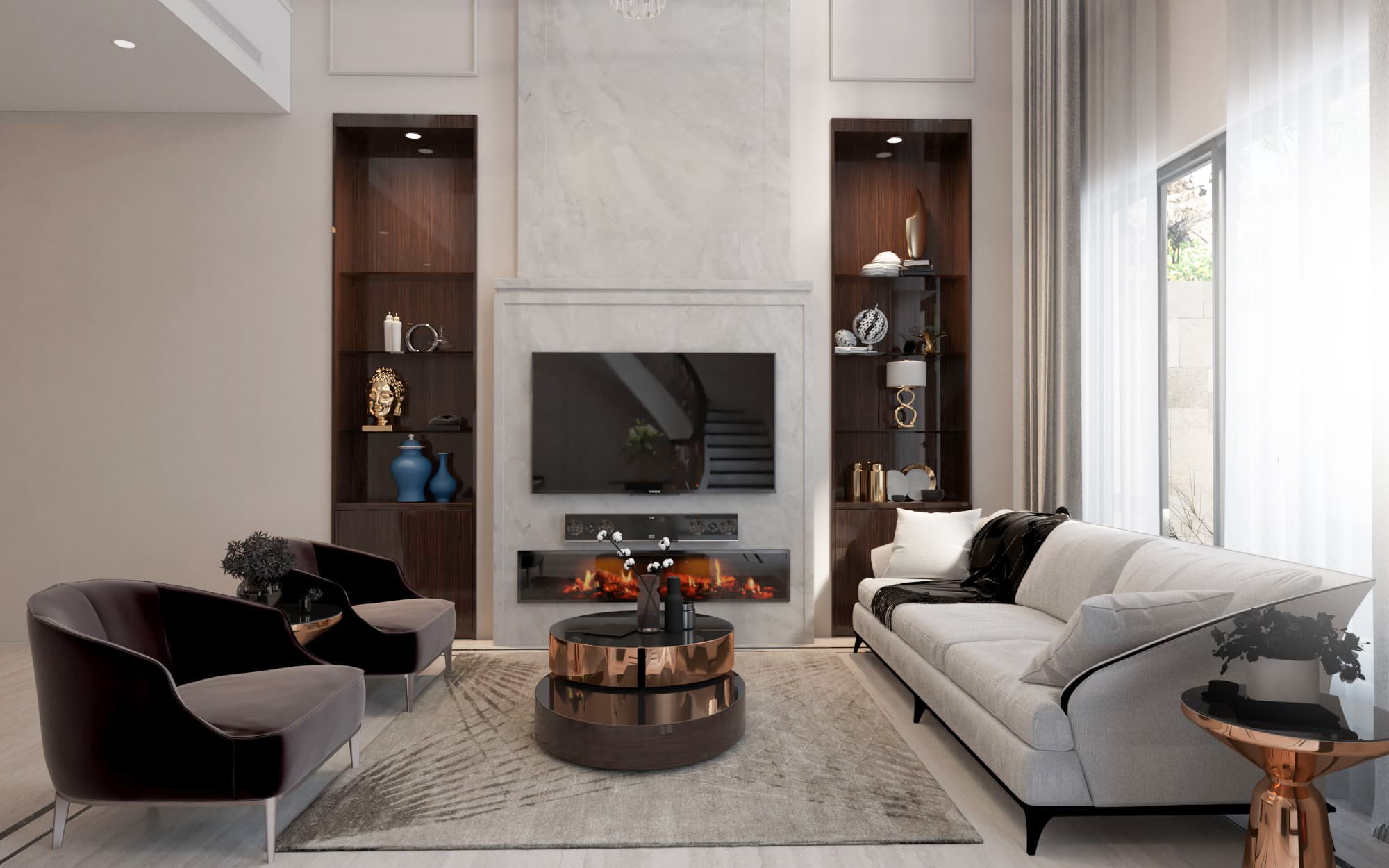 Luxury Living Room with Statement Fireplace